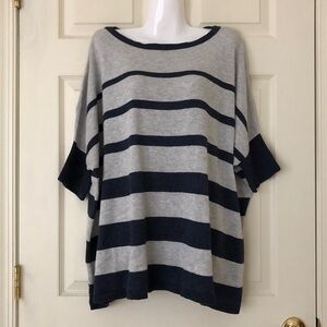 AB Studio Dolman Sleeve Cotton/Rayon Striped Sweater Gray Navy Size Large